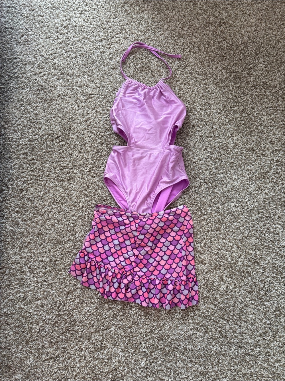 Cat & Jack Pink Girls One-Piece Swimsuit with Mermaid Skirt